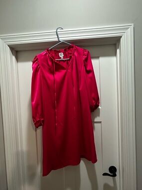 Anne Klein Hot Pink Ruffled Neck Dress
